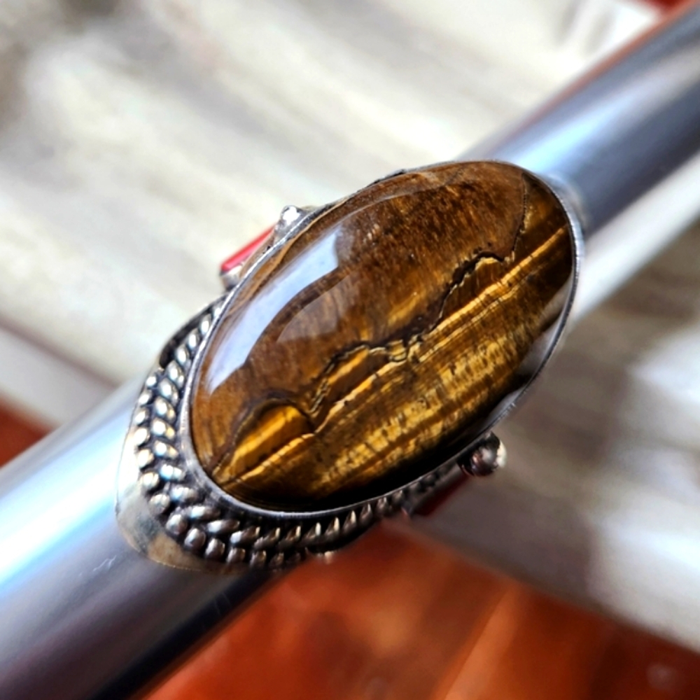 🤎New Boutique Item! Tiger Eye and Coral Gemstone "Poison" Ring💍 - Picture 12 of 14